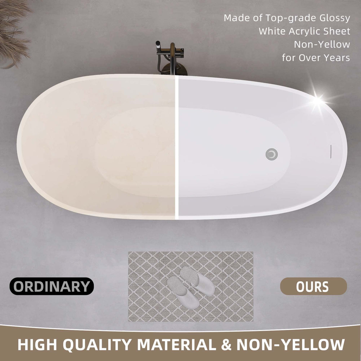 GETPRO Free Standing Tub 59" Acrylic Freestanding Bathtub, Adjustable Soaking Bath Tub Oval Shape with Integrated Slotted Overflow and Chrome Anti-clogging Drain Glossy White GETPRO