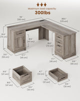 Itaar Farmhouse L Shaped Desk, Executive Computer Desk with Drawers and Storage Cabinet, Home Office Desk with File Drawer and Power Outlet, Corner Desk, Workstation for Office Home, Grey Itaar