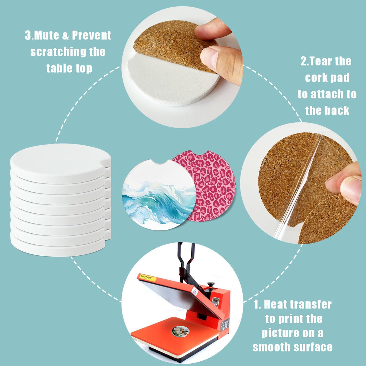 Ceramic Sublimation Blanks Car Coasters for Car Cup with Finger Notch for Easy Removal Ceramic Car Cupholder Auto Cupholder Keep Vehicle from Cold Drink Sweat Stain Spill (12) BOMSI