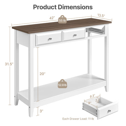 Yaheetech Farmhouse Console Table with 3 Drawers, Vintage Entryway Table with Storage Shelves, Narrow Long Sofa Table for Living Room, Hallway, Kitchen, Foyer, Hallway, Dining Room, White