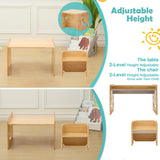 FUNLIO Height Adjustable Montessori Weaning Table and Chair Set for Age 1-3, Quality Solid Wood Toddler Table and 2 Chairs, Kids Table and Chairs for Reading/Eating/Playing,CPC Certified (3pcs Set) FUNLIO