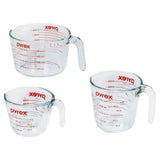 Pyrex 3 Piece Measuring Cup Set, Includes 1, 2, and 4 Tempered Glass Liquid Measuring Cups, Dishwasher, Freezer, Microwave, and Oven Safe, Essential Kitchen Tools Pyrex