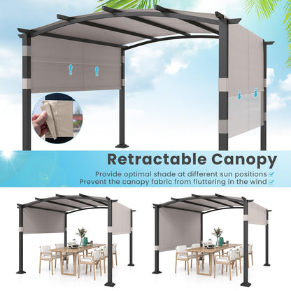 Tangkula 10x10Ft Pergola, Patio Pergola with Retractable Sun Shade Canopy, Extra Large Patio Shelter Pavilion, Outdoor Pergola for Deck, Porch, Garden, Yard (Grey)