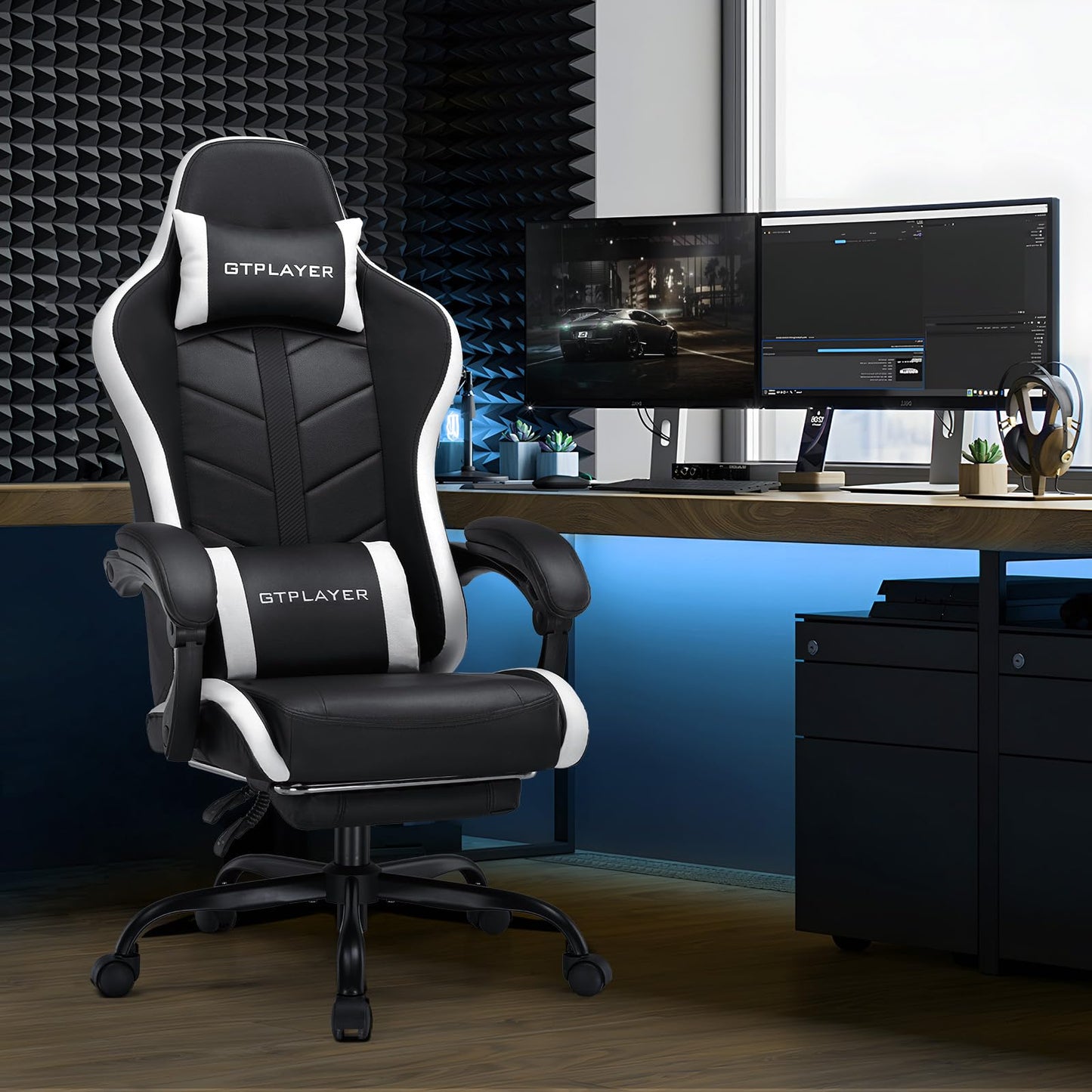 GTPLAYER Gaming Chair with Footrest, Computer Chair for Kids and Adults Office Chair, High Back Ergonomic PC Chair with Lumbar Support by GTRACING (White)