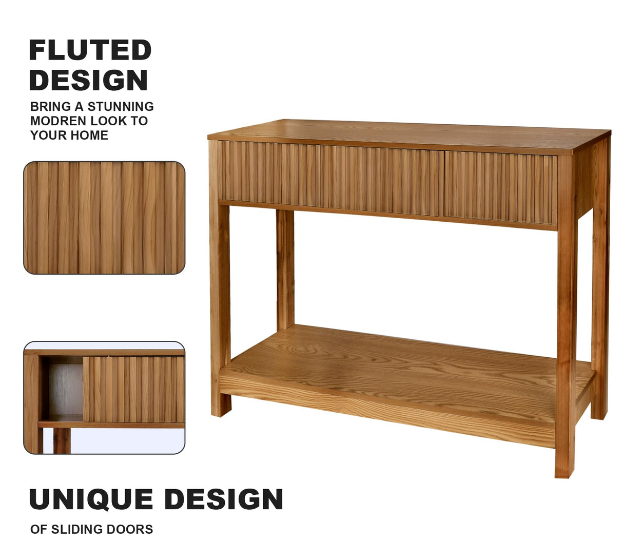 Long Console Table with Storage, Fluted Entryway Table, Slim Sofa Table Behind Couch Entry Table, Narrow Wood Hallway Table, Modern Living Room Couch Table, Black Foyer Entrance Table ZYBT