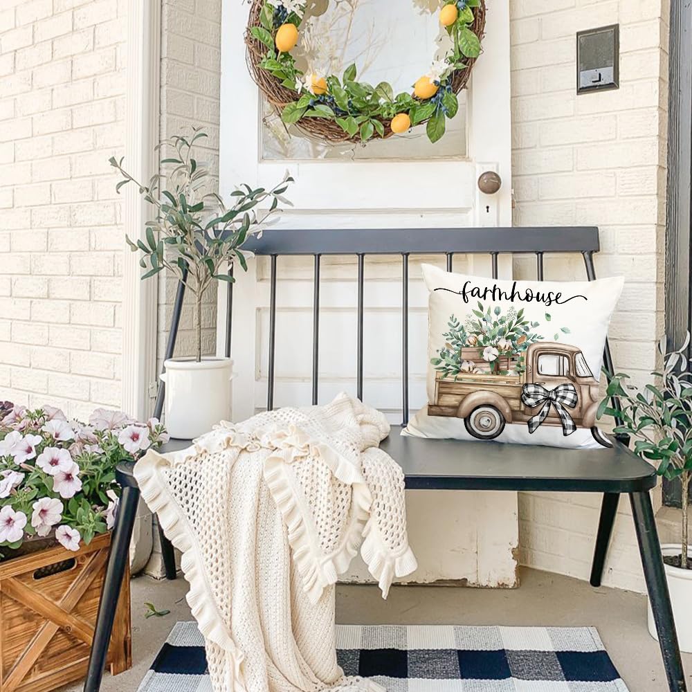 DFXSZ Farmhouse Pillow Covers 18x18 Set of 4 Eucalyptus Leaves Decorations Truck Sweet Home Spring Pillow Covers, Polyester Cushion Case Gifts for Home Decor 175 DFXSZ