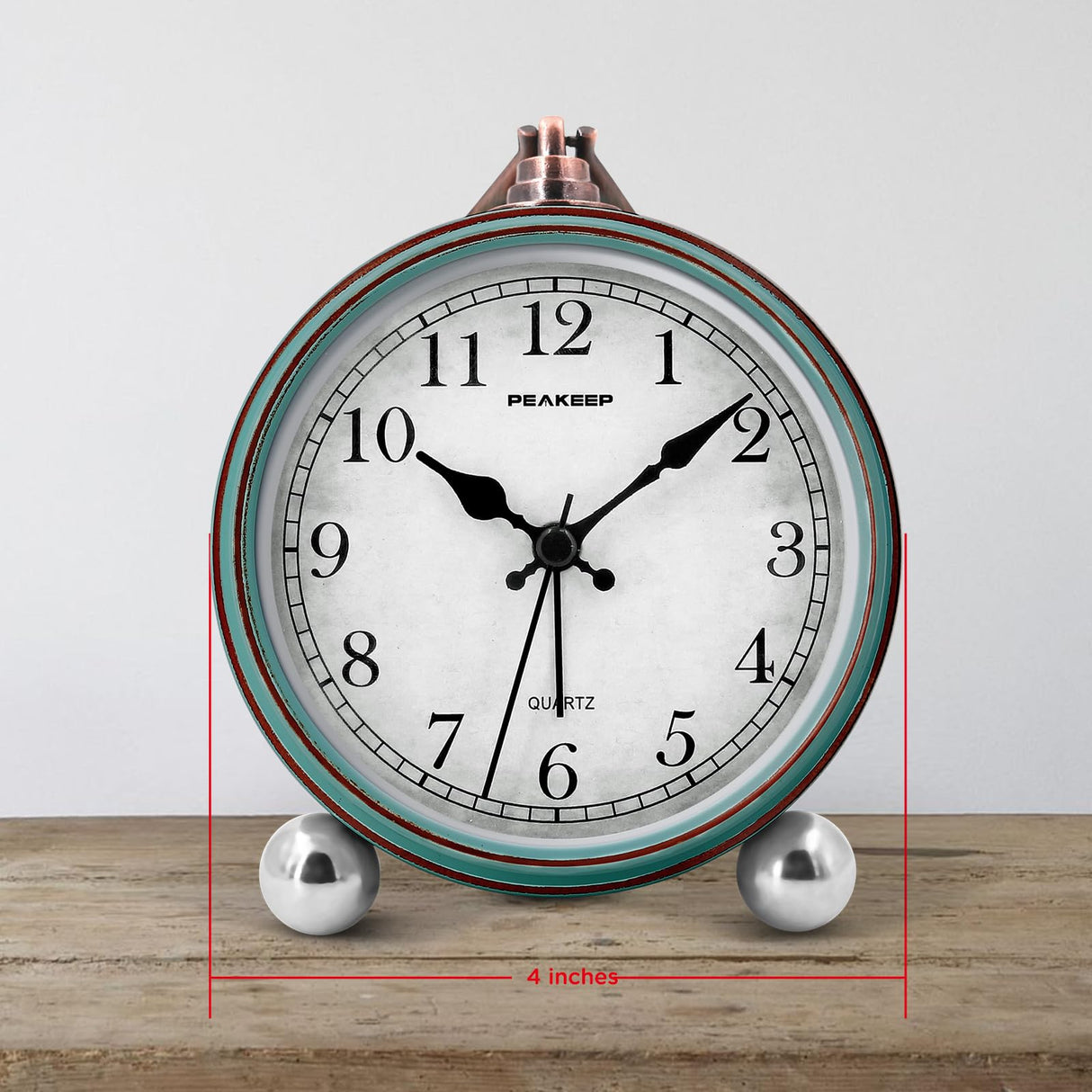 Peakeep 4" Small Battery Operated Antique Retro Analog Alarm Clock for Room Decor, Silent Elegant Bedside Desk Table Gift Clock Peakeep