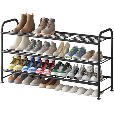 LINZINAR Shoe Rack 3 Tier Long Metal Shoe Organizer for Closet Entryway Black