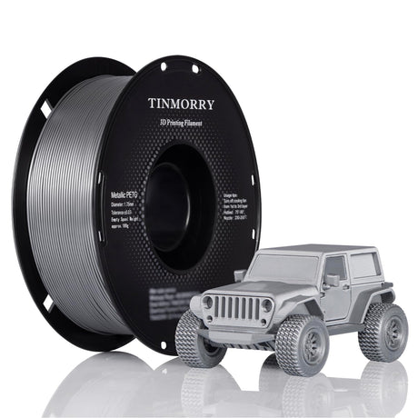 Metallic PETG Filament 1.75mm, TINMORRY Rapid PETG 3D Printing Filament, PETG with a Rapid Flow Rate, Compatible with Bambu Lab FDM 3D Printer, 1KG, Chrome/Metal Silver TINMORRY