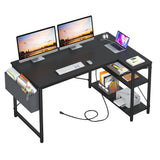EnHomee 47" Computer Desk with Power Outlets,L Shaped Desk with Storage Shelves,Home Offic Corner Desk for Work,Writing Study Desk with Gaming Desk for Bedroom Office Dorm,Black EnHomee