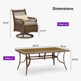 PURPLE LEAF Outdoor Dining Set for 6 All Weather Wicker Patio Dining Set with Hand-Woven Rattan Swivel Dining Chais and Rectangular Aluminum Table for Garden Deck Backyard Kitchen PURPLE LEAF