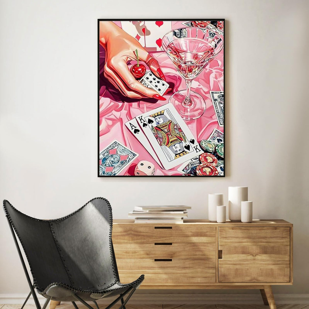 Paint by Numbers Kit for Adults Beginner Cocktail, Poker Adult Paint by Number Kits on Canvas, Pink DIY Acrylic Oil Painting by Numbers for Adults, Perfect for Home Wall Decor 16X20 Inch Okarina