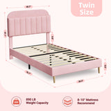 IDEALHOUSE Twin Bed Frames, Upholstered Platform Bed Frame with Bookcase Headboard, Velvet Platform Bed Mattress Foundation, Heavy Duty Steel Support Legs, Easy Assembly, Noise Free, Light Pink IDEALHOUSE