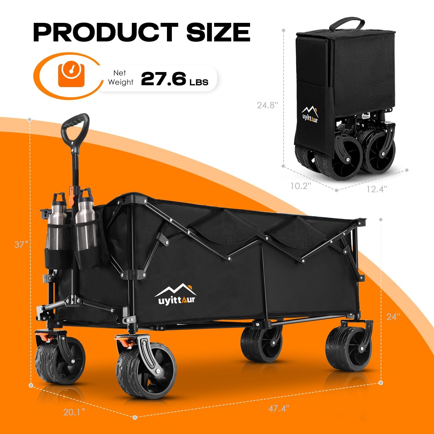 Uyittour Large Collapsible Extended Beach Wagon Cart 300L, 440lbs Weight Capacity Heavy Duty Foldable Wagon with Big All-Terrain Wheels, Utility Sports Folding Wagon for Camping Outdoor - WoodArtSupply