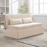 CECER Queen Size Pull Out Sofa Bed With 2 Pillows, Linen Convertible Sleeper With Comfy Mattress, 2 in 1 Armless Loveseat for Small Space-Beige CECER