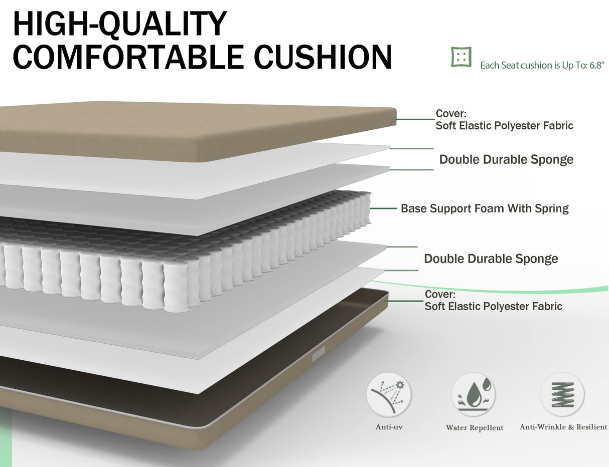 Domi Outdoor 7 pcs Patio Dining Set, Metal Dining Table, Swivel and Dining Chairs Conversation Set with Removable Beige Cushions for Garden Lawn Yard domi outdoor living