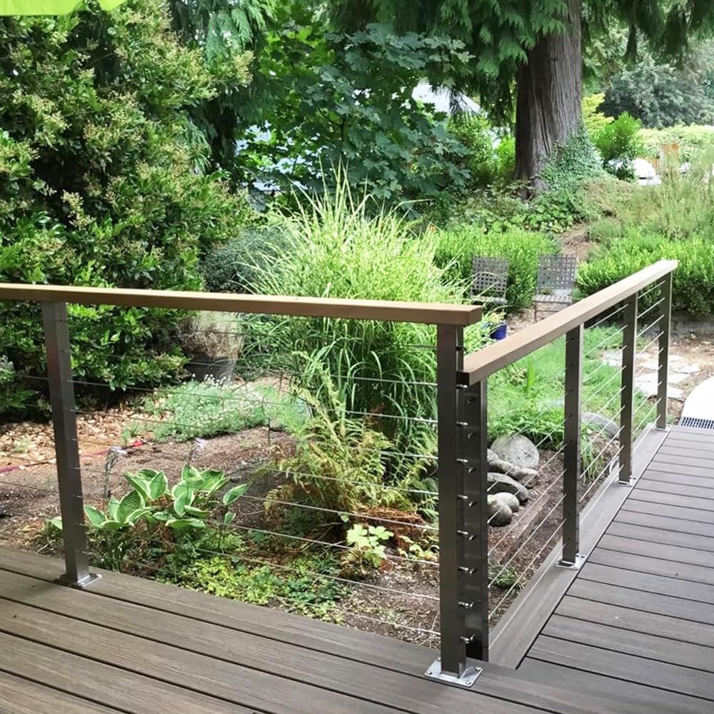 Deck Man 2 Pack Stainless Steel Cable Railing Posts 36inch Level Line Intermediate Post(2×2") for Deck Cable Railing System (Silvery, 36IN) Deck Man