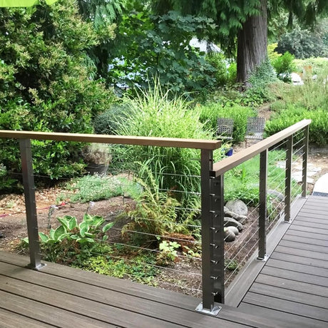Deck Man 2 Pack Stainless Steel Cable Railing Posts 36inch Level Line Intermediate Post(2×2") for Deck Cable Railing System (Silvery, 36IN) Deck Man