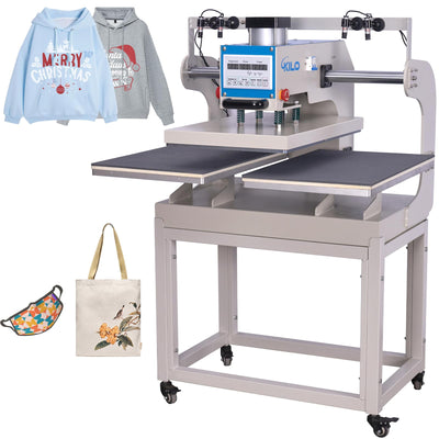 Auto Heat Press Machine, Commercial Heat Transfer Machine, 16x24 inch Dual Platen T Shirt Press Machine, Heat Transfer Printer for Fabric, Ceramic (Pneumatic Dual Platen with Infrared Positioning)