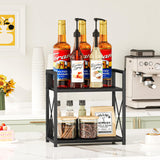 Giikin Countertop Organizer, 2 Tier Coffee Station Organizer for Desktop, Wood Counter Shelf Spice Rack for Kitchen (Black, M) Giikin