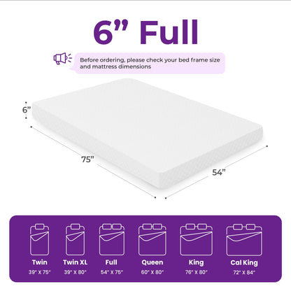 GAESTE 6 Inch Full Cooling Memory Mattress Medium Firm CertiPUR-US Certified Pressure Relief & Cool Sleep Mattress-in-a-Box Comfort & Supportive Fiberglass Free (Full, 6 in)