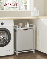 VASAGLE Laundry Hamper, Laundry Basket, Laundry Sorter with A Pull-Out and Removable Bag, Shelf, Metal Frame, 17.2 Gallons (65 L), 19.7 x 13 x 28.4 Inches, White UBLH101W01 VASAGLE