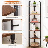 MNEETRUNG 71" Corner Shelf,6 Tier Industrial Corner Bookshelf, Freestanding Shelf Stand for Small Space,Home Office,Living Room,Bedroom,Brown MNEETRUNG