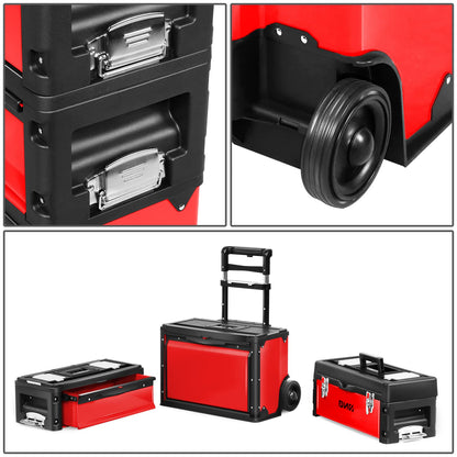 ‎DNA MOTORING TOOLS-00222 ‎19.5" x 28.5" x 12" ‎3-Tier Stackable Separate Hand Case Tool Boxes Trolley, 3-in-1 Storage Compartments, Red