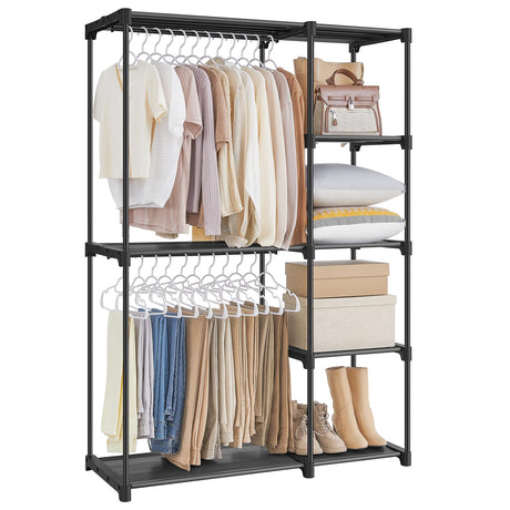 SONGMICS Portable Closet, Freestanding Closet Organizer, Clothes Rack with Shelves, Hanging Rods, Storage Organizer, for Cloakroom, Bedroom, 44.1 x 16.9 x 65 Inches, Black URYG24BK SONGMICS