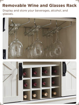 OKD 54" Farmhouse Buffet Cabinet with Storage, Large Kitchen Coffee Bar w/Sliding Barn Door, Wine & Glass Rack, Rustic Wine Bar Sideboard Table w/ 3 Drawers, Storage Shelves, Antique White OKD