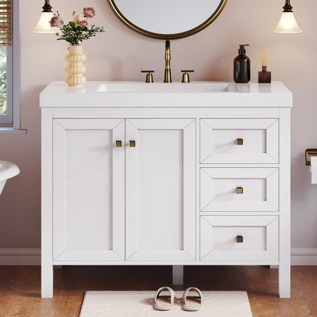 YITAHOME 42" Bathroom Vanity with Sink Set, Vintage Bathroom Cabinet Vanity with Resin Basin, Extra Large Storage with 2 Soft-Closing Doors & 3 Drawers, White YITAHOME