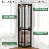 Trygoal 70" H Lighted Corner Curio Cabinet, Display Curio Cabinet with Tempered Glass Doors and Shelves, Corner Display Case with Light Bulb for Living Room, Dining Room, Black Trygoal