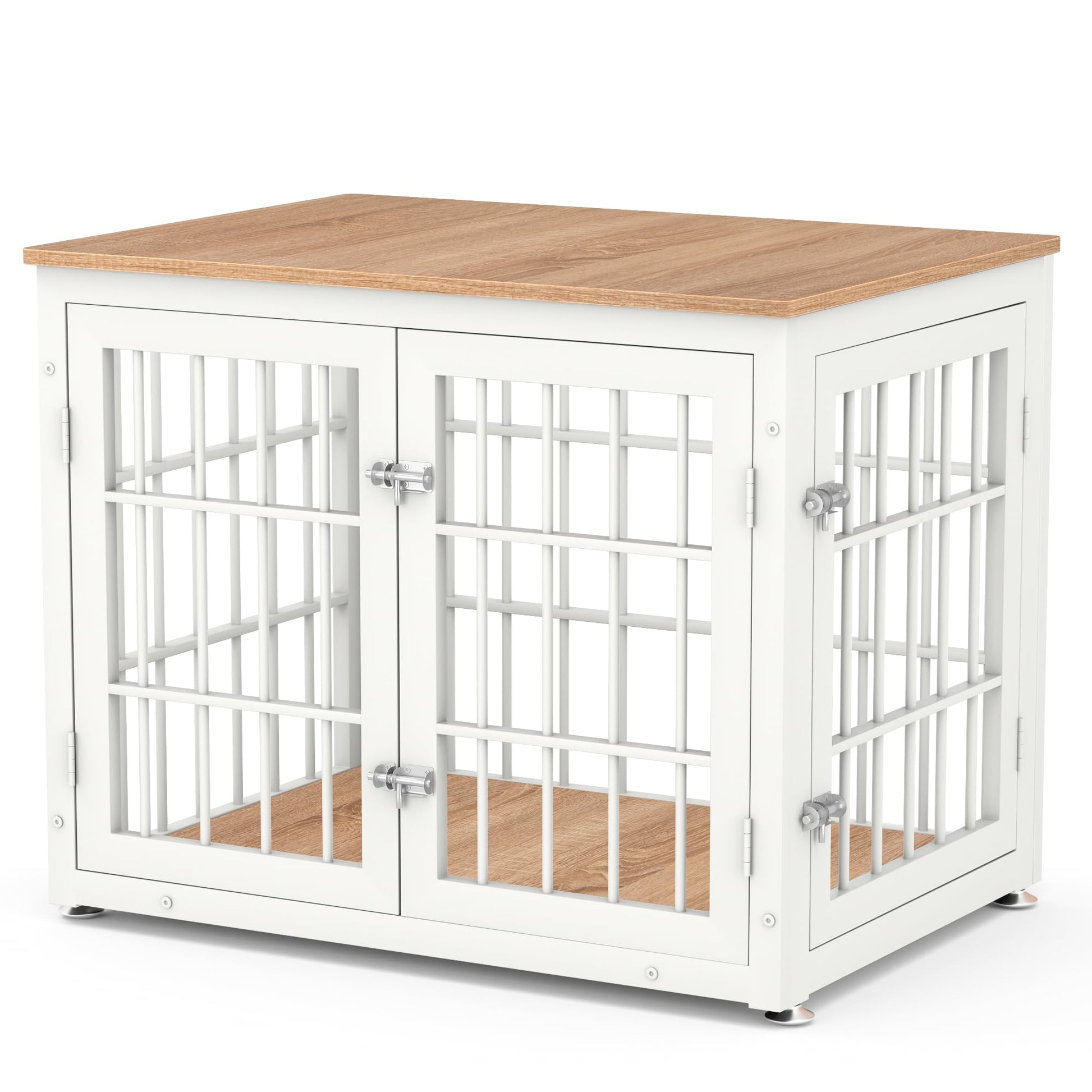 rehomerance Heavy Duty Dog Crate Furniture for Medium and Small Dogs, Decorative Pet House End Table, Wooden Cage Kennel Furniture Indoor, White and Natural - WoodArtSupply