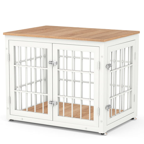 rehomerance Heavy Duty Dog Crate Furniture for Medium and Small Dogs, Decorative Pet House End Table, Wooden Cage Kennel Furniture Indoor, White and Natural rehomerance