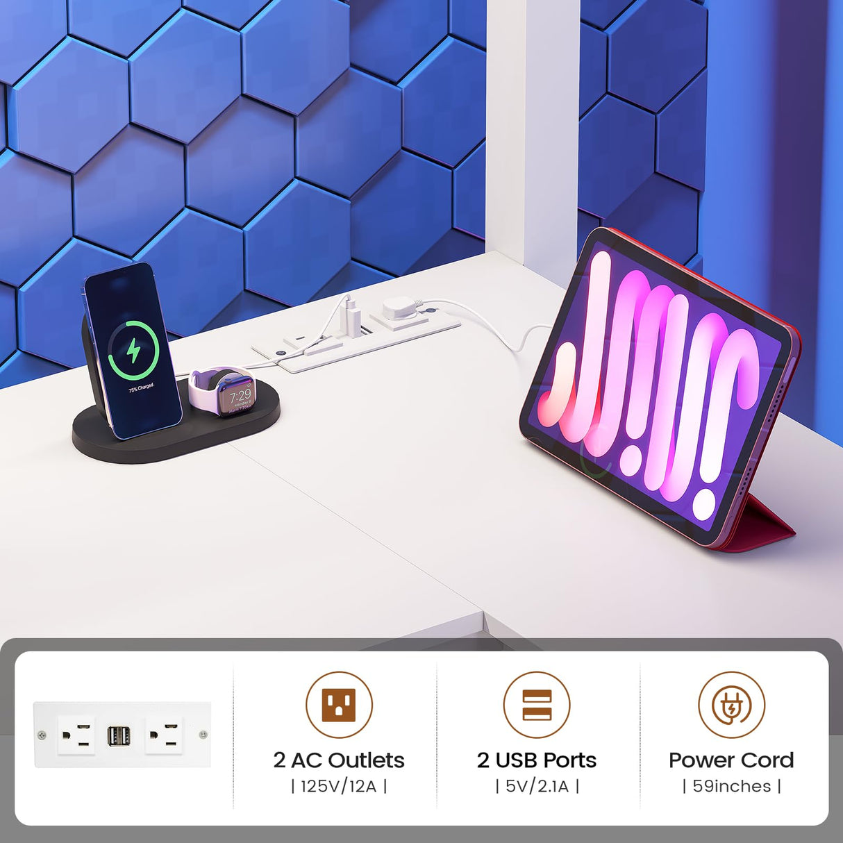 Itaar Stairway Twin Size Loft Bed with L Shaped Desk and Wardrobe, Metal Loft Bed Frame with Storage Stairs,3 Fabric Drawers, LED Lights & Charging Sation,No Noise & No Box Spring Needed, White Itaar