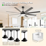 72 inch Large Ceiling Fans with Lights and Remote, Industrial Ceiling Fan Reversible Quiet DC Motor, 6 Speed 3 CCT Dimiable, Modern Ceiling Fan for Living Room Farmhouse Patios Outdoor Gazebo Black BrilMaison