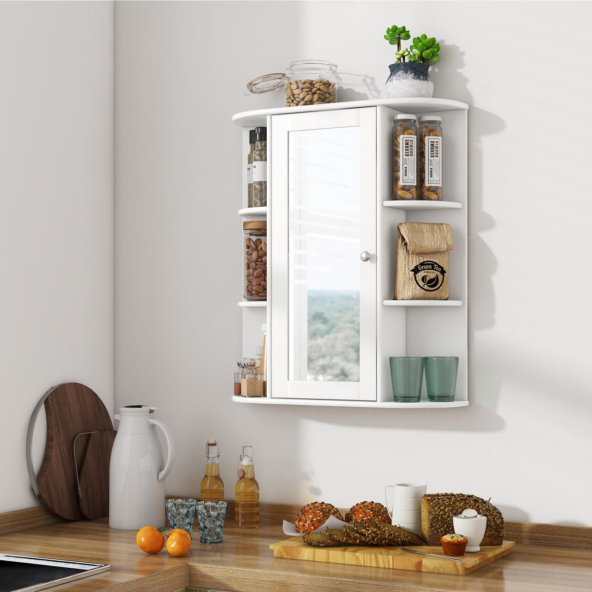 Tangkula White Wall-Mounted Bathroom Cabinet with Mirror and Adjustable Shelves Tangkula