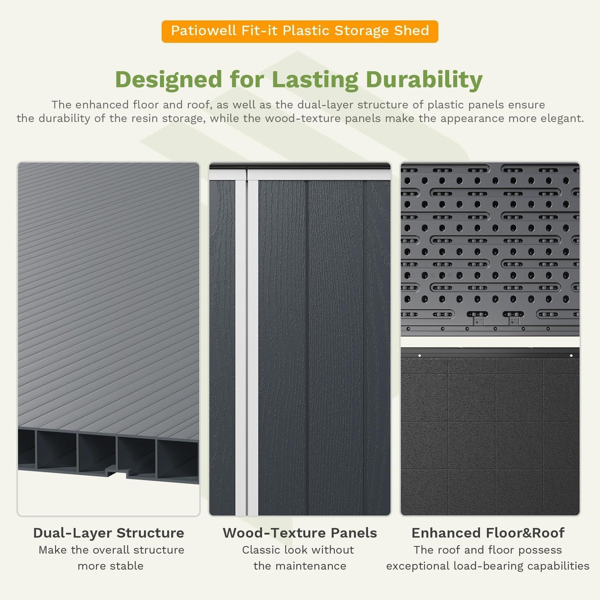 Patiowell Plastic Outdoor Storage Shed, 5 x 3 FT Patio Storage Shed Cabinet with Stable Roof & Lockable Doors Waterproof Resin Shed for Tools, Patio Furnitrue Accessories, Dark Gray Patiowell