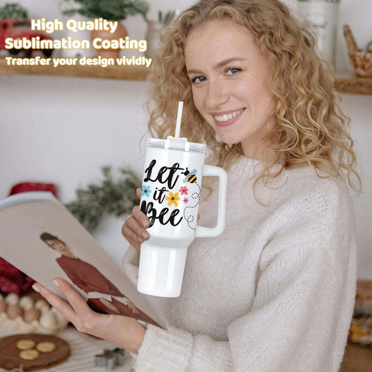 Maucircol 40 Oz Sublimation Tumbler with Handle 4 Pack, Stainless Steel Sublimation Tumbler Mug Blanks with Handle, White Maucircol