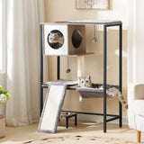 HOOBRO Wooden Cat Tree, Versatile Cat Tower with Scratching Post, Cat Hammock and Food Bowls, 4-Tier Pet House for Indoor Cats, Multi-Cat Families, Greige BG34MZ03 HOOBRO