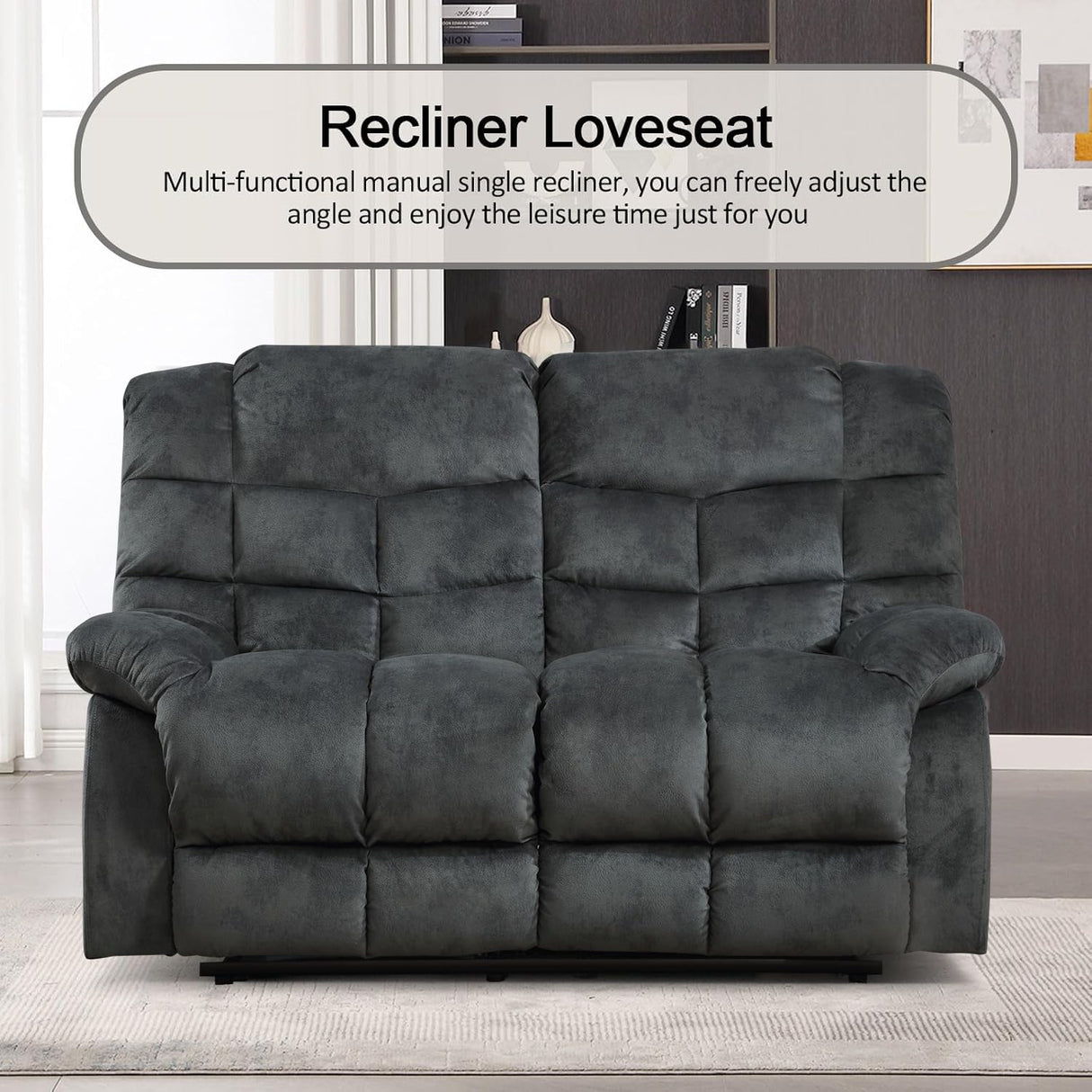 CANMOV Manual Loveseat Recliner, 2 Seat Recliner Sofa Chair with Armrest and Overstuffed Backrest, Couch Set for Living Room, Bedroom, Office, Grey CANMOV