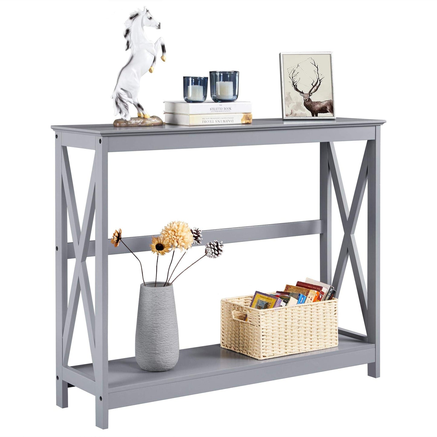 Yaheetech Grey Console Table with 2-Tier Storage for Entryway or Living Room - WoodArtSupply