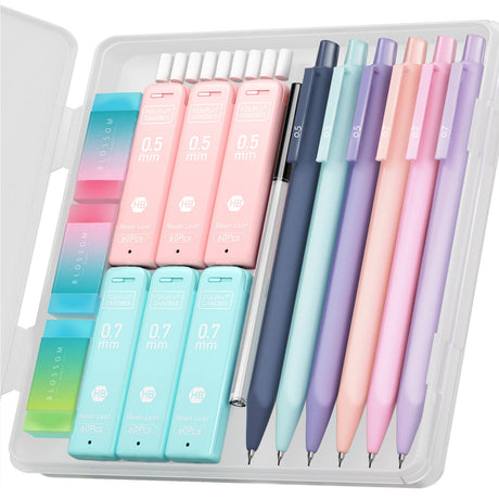 Four Candies Cute Mechanical Pencil Set, 6PCS Pastel Mechanical Pencils 0.5 & 0.7mm with 360PCS HB Pencil Leads, 3PCS Erasers and 9PCS Eraser Refills, Aesthetic Mechanical Pencils for Girls Writing Four Candies