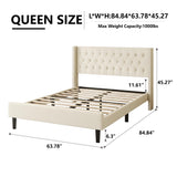 Queen Size Bed Frame, Upholstered Platform Bed with Wingback Headboard, Velvet Button Tufted, Easy Assembly, No Box Spring Needed, Beige HAOARA