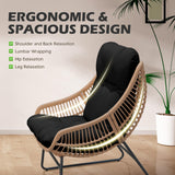HOMEZILLIONS Outdoor Wicker Papasan Egg Chair with Ottoman, Patio Basket Lounge Chair Indoor Egg-Shaped Rattan Reading Lounger with Thick Cushion for Living Room Bedroom Balcony Porch, Black HOMEZILLIONS