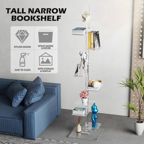 Nynelly 9 Tier Acrylic Bookshelf Invisible Bookshelf, Height Adjustable Vertical Spine Book Tower, Floor Standing Bookcase Display Shelf for Books,Decor, DIY Open Bookcase for Office, Living Room Nynelly
