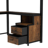 Bellemave Queen Loft Bed with Desk and Fabric Drawer, Metal Queen Loft Bed Frame with guardrail and Ladder for Adults, Kids, Teens, Black Bellemave