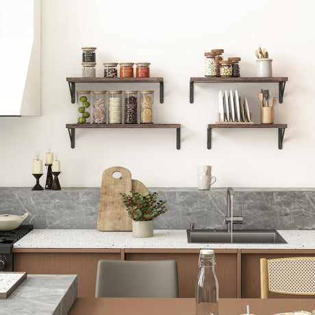 YGEOMER Floating Shelves for Wall, Different Sizes Dark Carbonized Brown Wall Shelves for Living Room, Bathroom, Bedroom, Kitchen, Home Decor (Set of 4) YGEOMER