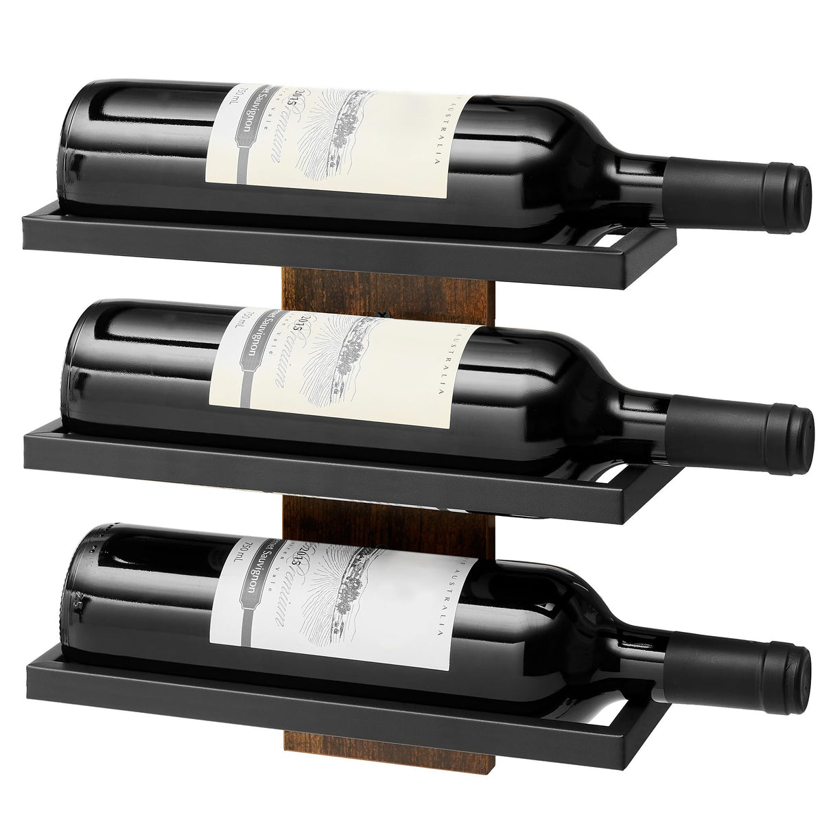 Hoctieon 3-Tier Wall Mount Wine Rack, Wall Mounted Wine Bottle Racks for Display and Storage, Hanging Bottle Holder, for Living Room, Dining Room, Bar, Wine Cellar, Rustic Brown Hoctieon