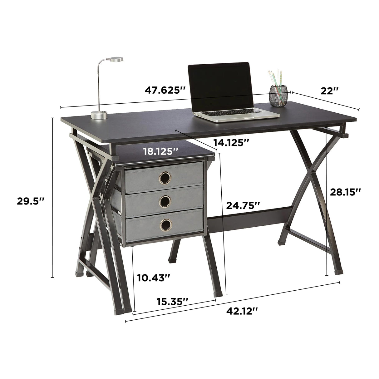 Realspace® X-Cross 48"W Computer Desk With File Cabinet, Black Realspace